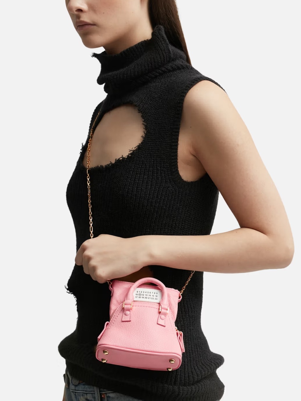 MAISON MARGIELA Mini Pink Crossbody Bag with Gold Chain